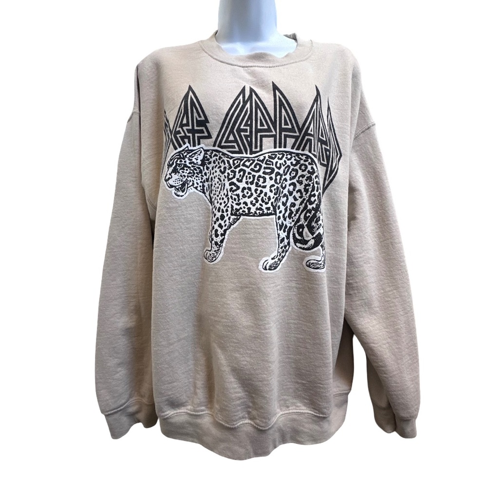 Def Leppard Beige Graphic Crewneck Sweatshirt